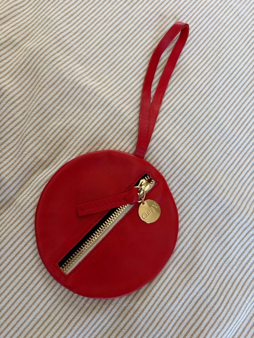 Clare V wristlet bag charm zippered circle pouch